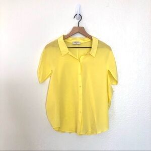 Habitual 100% Silk Button Down Blouse Yellow XL